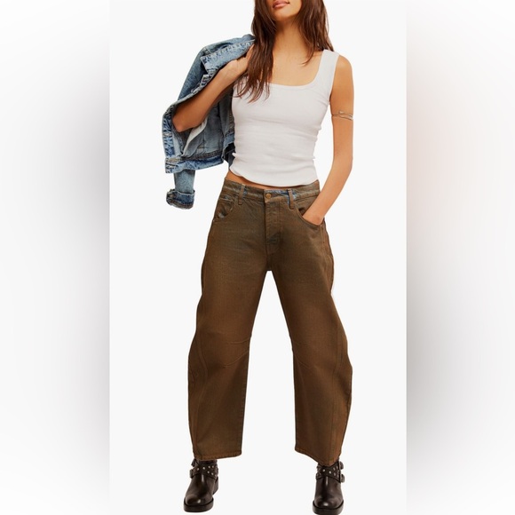 NWT We The Free Good Luck Coated Jeans New Moon Oversized 32 Women - Picture 8 of 11